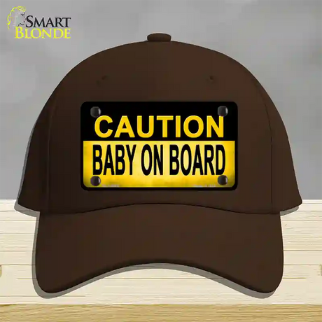 Caution Baby On Board Novelty License Plate Hat Cotton / Dark Brown