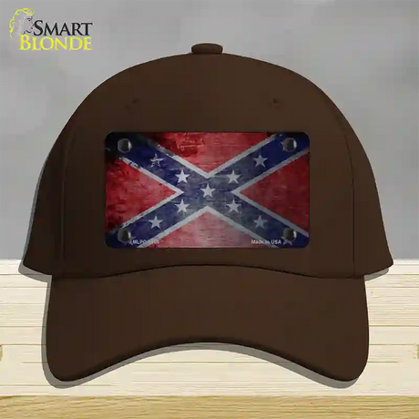 Confederate Flag Scratched Chrome Novelty License Plate Hat Cotton / Dark Brown