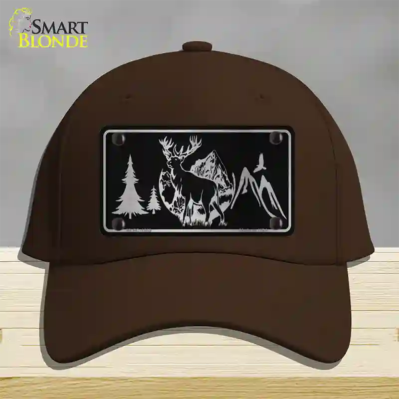 Elk Black Brushed Chrome Novelty License Plate Hat Cotton / Dark Brown