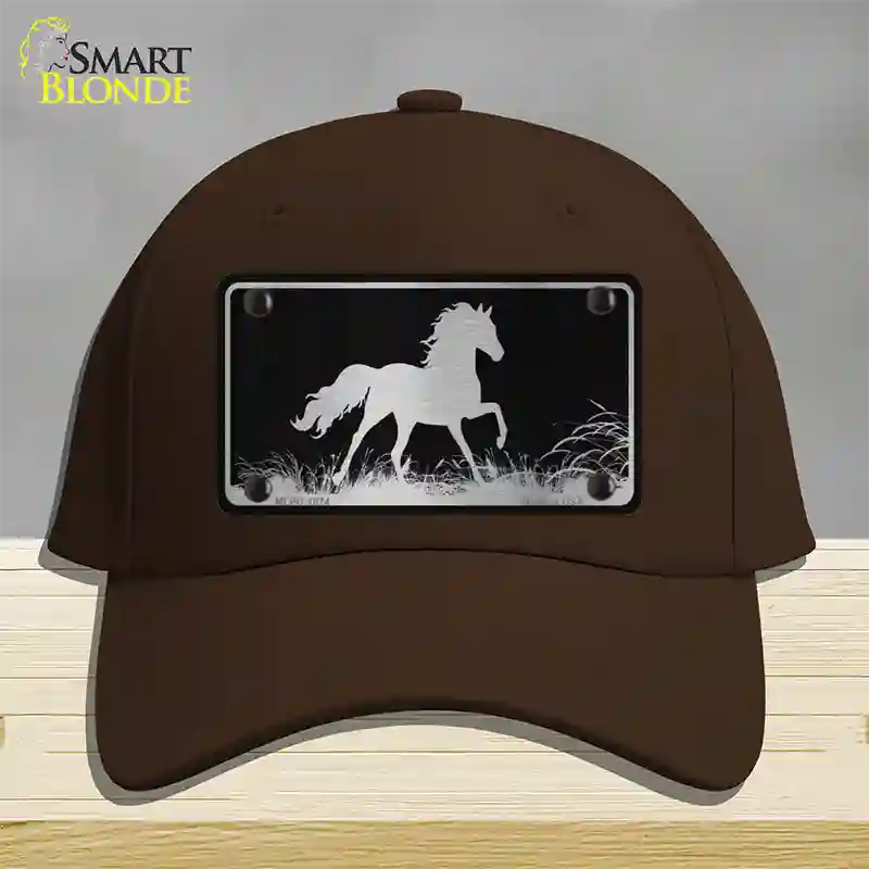 Horse Black Brushed Chrome Novelty License Plate Hat Cotton / Dark Brown