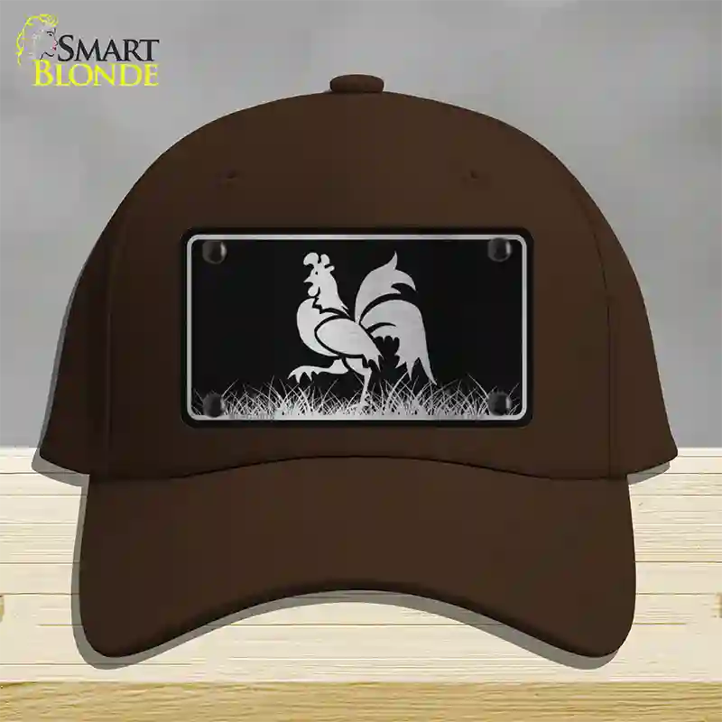 Rooster Black Brushed Chrome Novelty License Plate Hat Cotton / Dark Brown