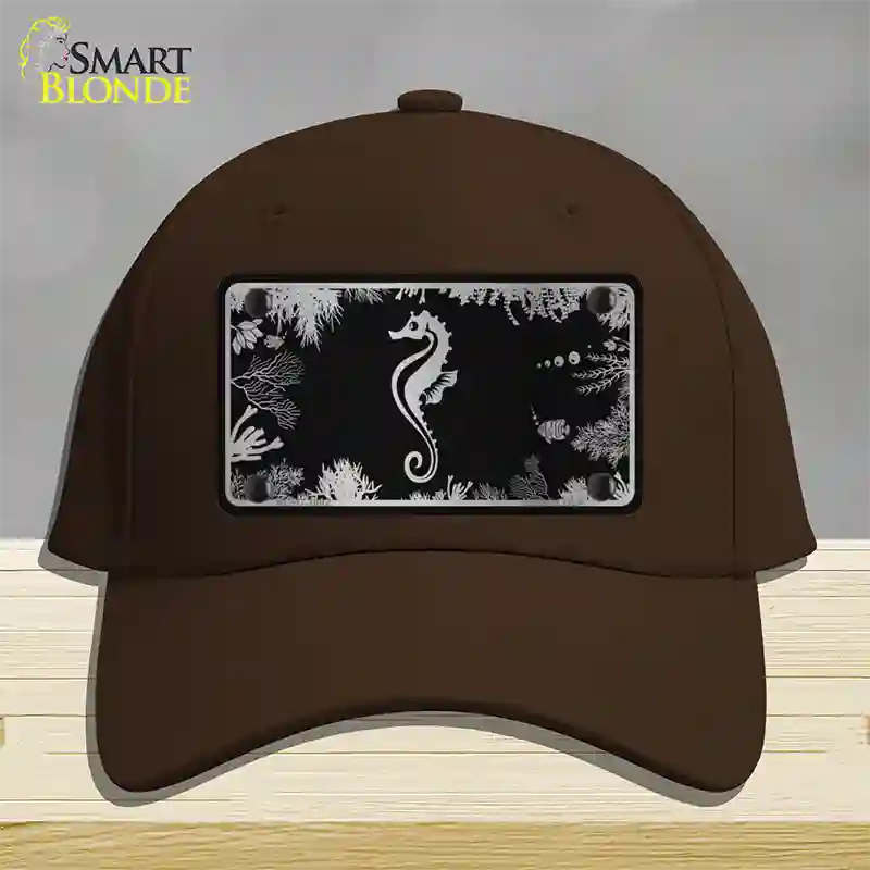 Sea Horse Black Brushed Chrome Novelty License Plate Hat Cotton / Dark Brown