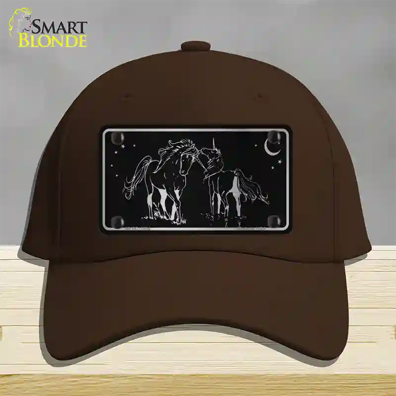 Unicorns Black Brushed Chrome Novelty License Plate Hat Cotton / Dark Brown