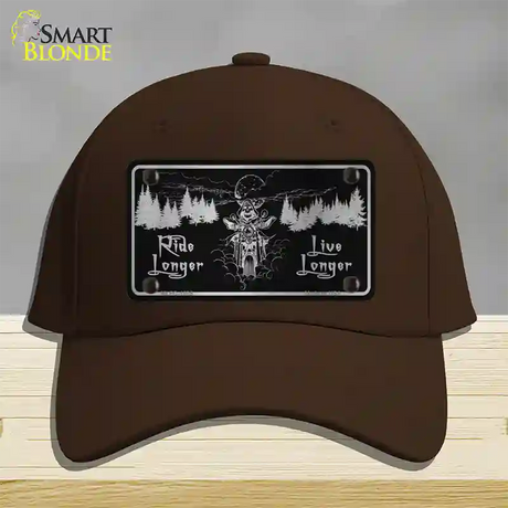 Ride Longer Live Longer Black Brushed Chrome Novelty License Plate Hat Cotton / Dark Brown