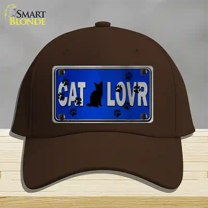 Cat Lover Blue Brushed Chrome Novelty License Plate Hat Tag Cotton / Dark Brown