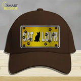 Cat Lover Yellow Brushed Chrome Novelty License Plate Hat Tag Cotton / Dark Brown