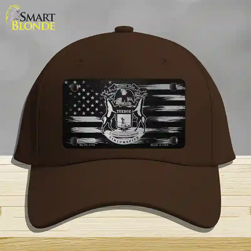 Michigan Carbon Fiber Novelty License Plate Hat Cotton / Dark Brown