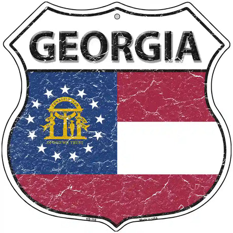 Georgia State Flag Highway Shield Metal Sign 12" (HS)