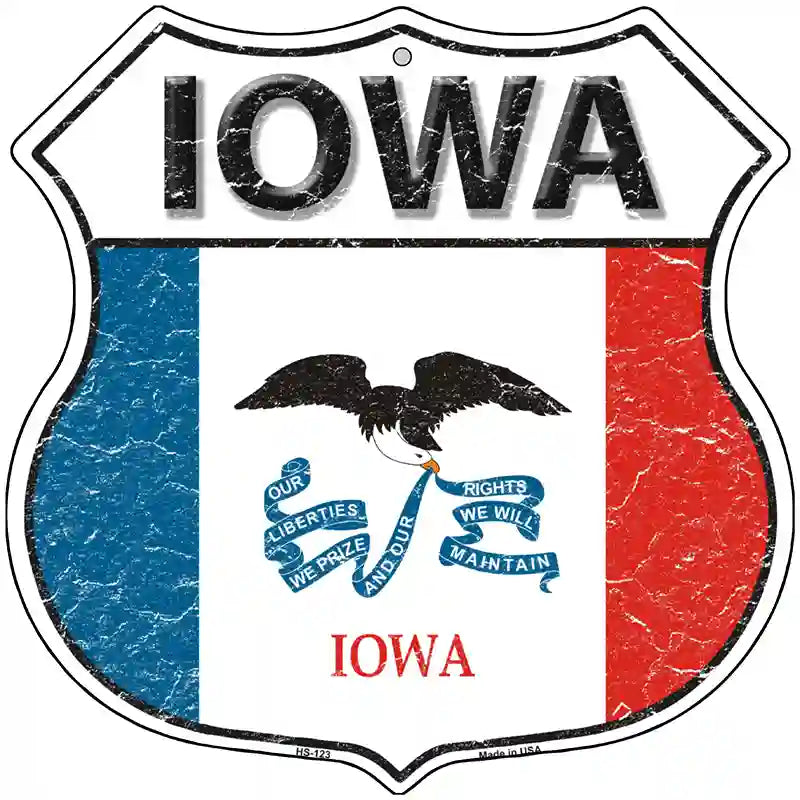 Iowa State Flag Highway Shield Metal Sign 12" (HS)