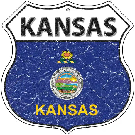 Kansas State Flag Highway Shield Metal Sign 12" (HS)