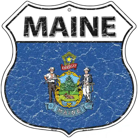 Maine State Flag Highway Shield Metal Sign 12" (HS)