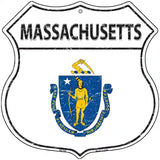 Massachusetts State Flag Highway Shield Metal Sign 12" (HS)