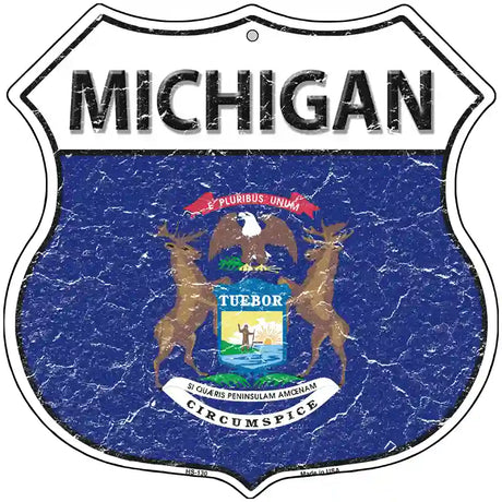 Michigan State Flag Highway Shield Metal Sign 12" (HS)