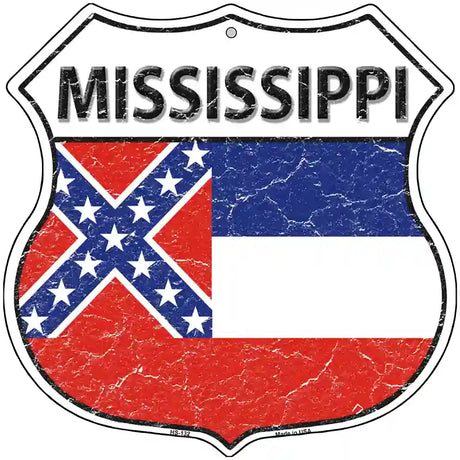 Mississippi State Flag Highway Shield Metal Sign 12" (HS)