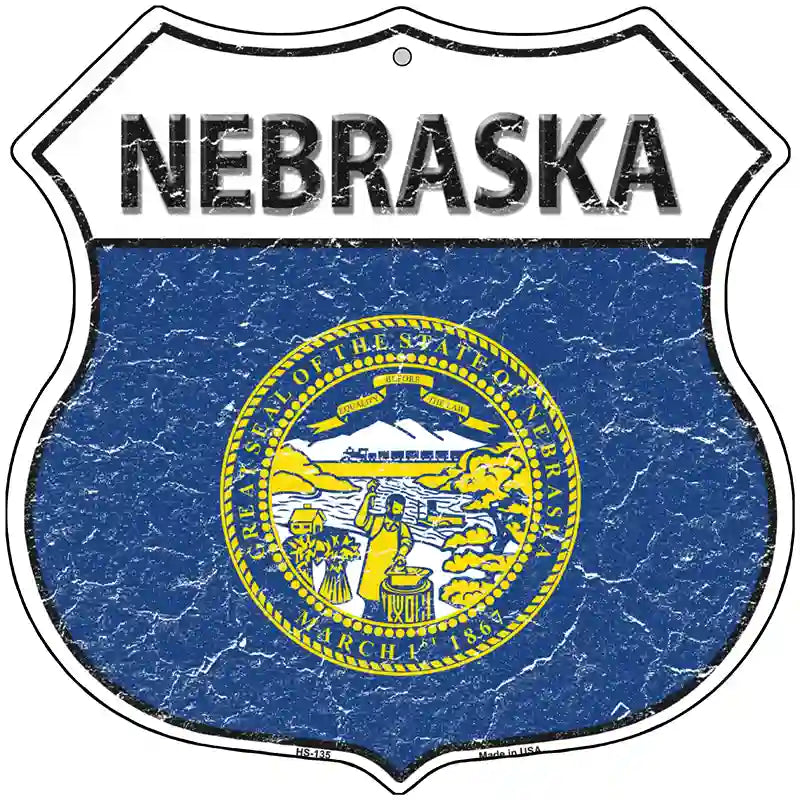 Nebraska State Flag Highway Shield Metal Sign 12" (HS)