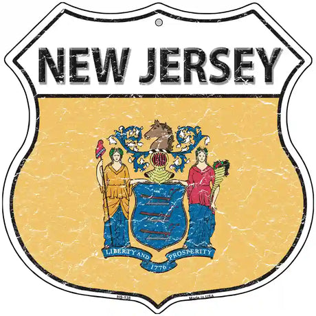 New Jersey State Flag Highway Shield Metal Sign 12" (HS)