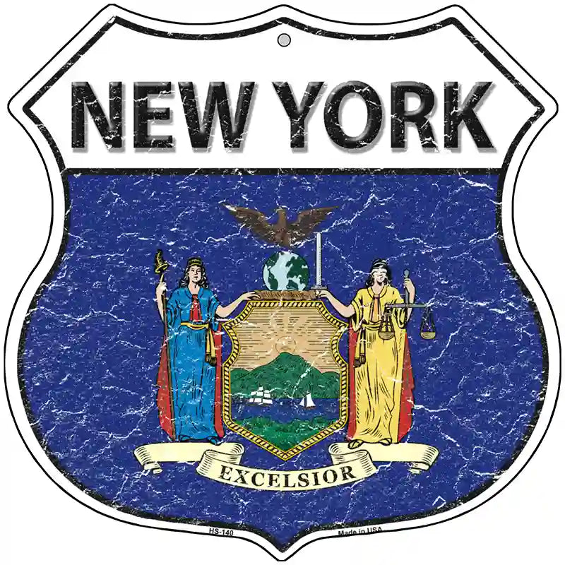 New York State Flag Highway Shield Metal Sign 12" (HS)