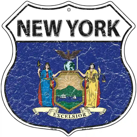 New York State Flag Highway Shield Metal Sign 12" (HS)