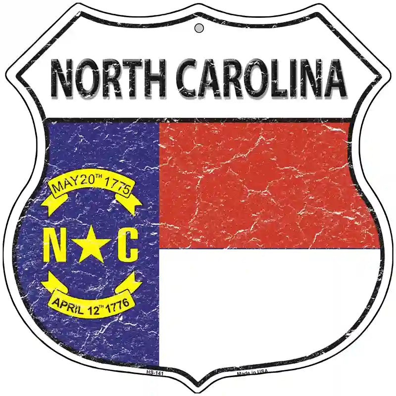 North Carolina State Flag Highway Shield Metal Sign 12" (HS)