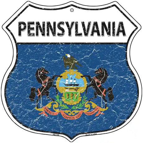 Pennsylvania State Flag Highway Shield Metal Sign 12" (HS)