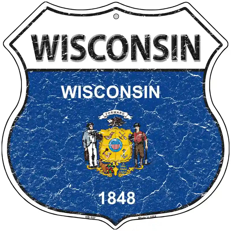 Wisconsin State Flag Highway Shield Metal Sign 12" (HS)