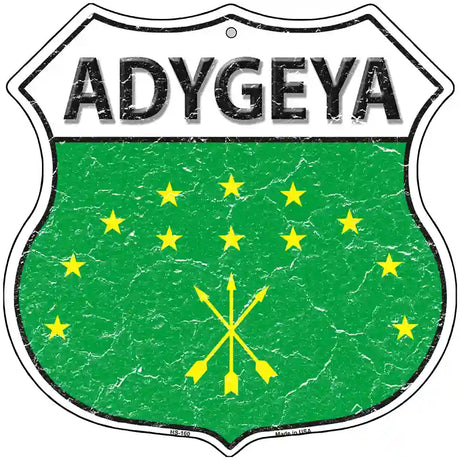 Adygeya Flag Highway Shield Metal Sign 12" (HS)