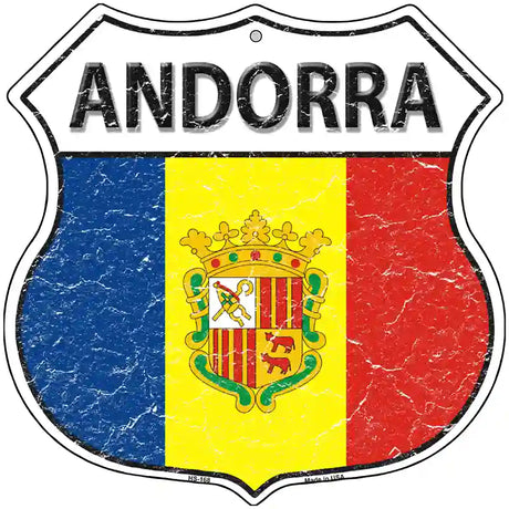 Andorra Flag Highway Shield Metal Sign 12" (HS)