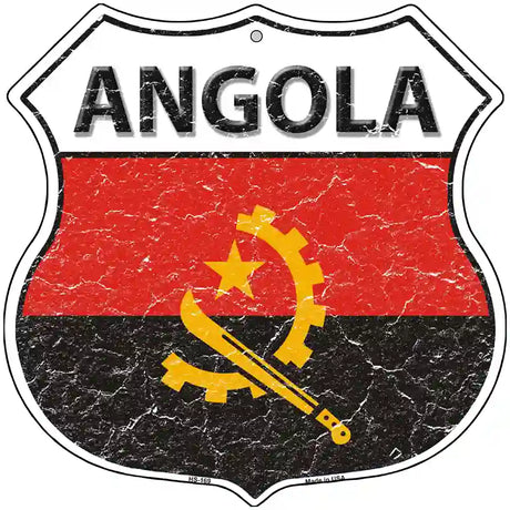 Angola Flag Highway Shield Metal Sign 12" (HS)