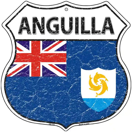 Anguilla Flag Highway Shield Metal Sign 12" (HS)