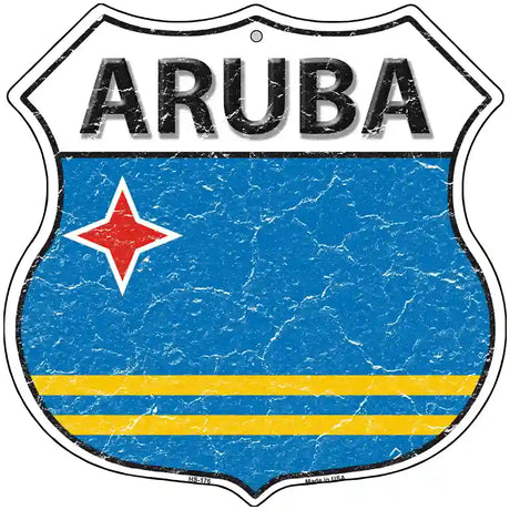 Aruba Flag Highway Shield Metal Sign 12" (HS)