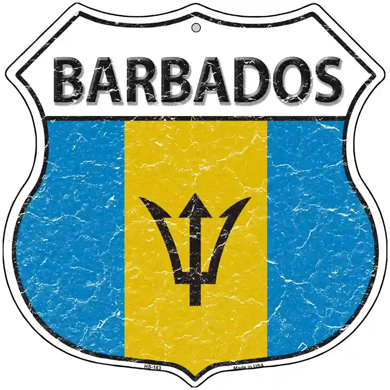 Barbados Flag Highway Shield Metal Sign 12" (HS)