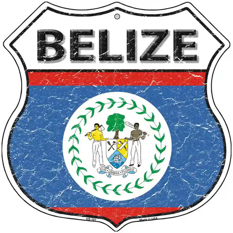 Belize Flag Highway Shield Metal Sign 12" (HS)