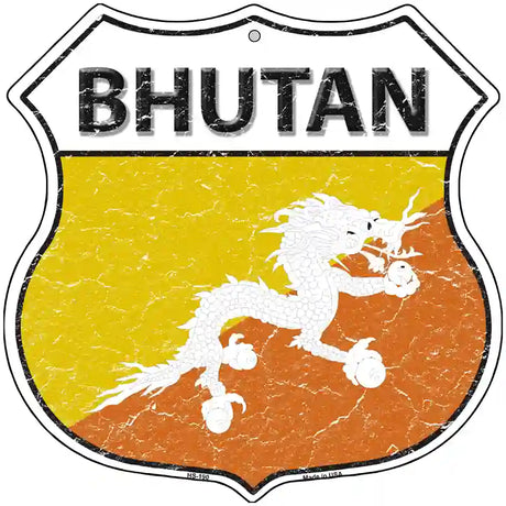 Bhutan Flag Highway Shield Metal Sign 12" (HS)