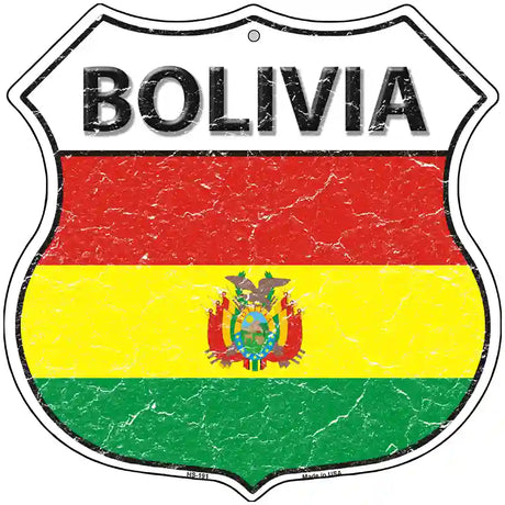 Bolivia Flag Highway Shield Metal Sign 12" (HS)