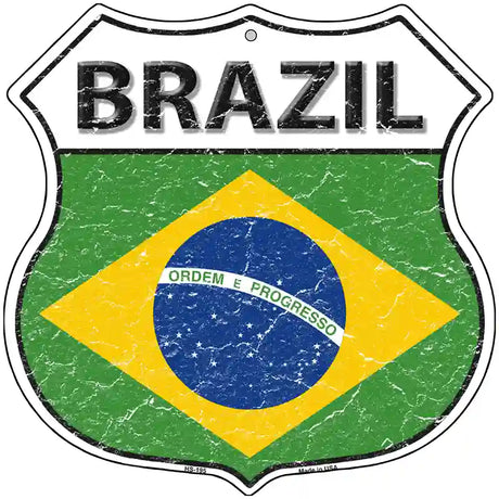 Brazil Flag Highway Shield Metal Sign 12" (HS)