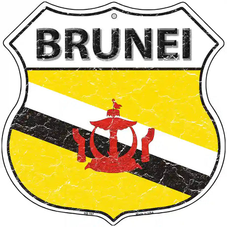 Brunei Flag Highway Shield Metal Sign 12" (HS)