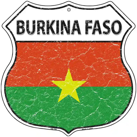 Burkina Faso Flag Highway Shield Metal Sign 12" (HS)