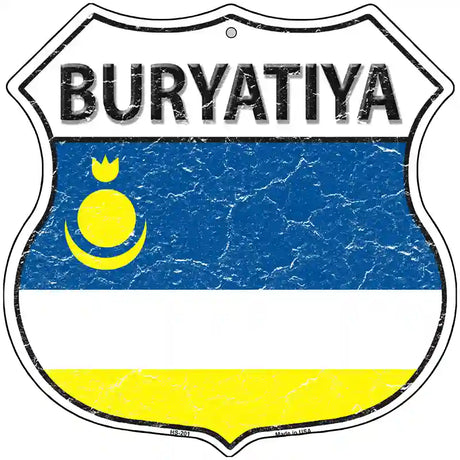 Buryatiya Flag Highway Shield Metal Sign 12" (HS)