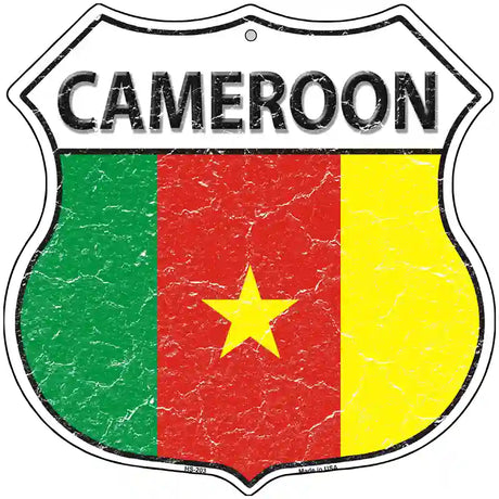 Cameroon Flag Highway Shield Metal Sign 12" (HS)