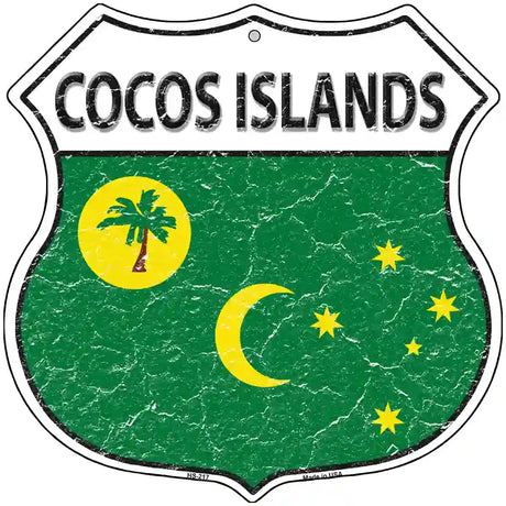 Cocos Islands Flag Highway Shield Metal Sign 12" (HS)