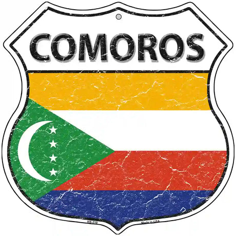 Comoros Flag Highway Shield Metal Sign 12" (HS)