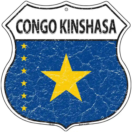 Congo Kinshasa Flag Highway Shield Metal Sign 12" (HS)