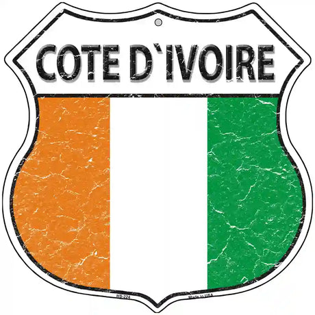 Cote D'ivoire Flag Highway Shield Metal Sign 12" (HS)