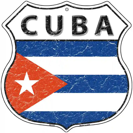 Cuba Flag Highway Shield Metal Sign 12" (HS)