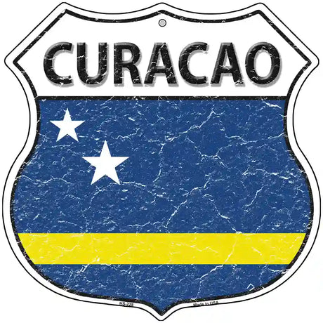 Curacao Flag Highway Shield Metal Sign 12" (HS)