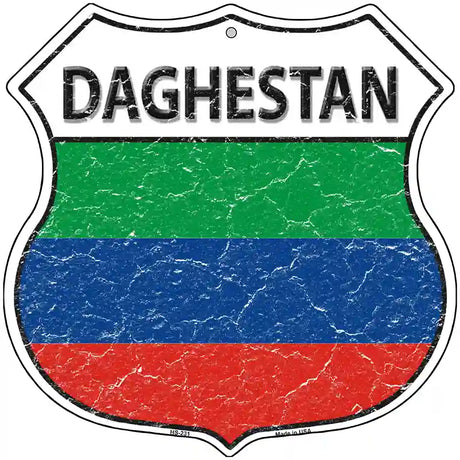 Daghestan Flag Highway Shield Metal Sign 12" (HS)