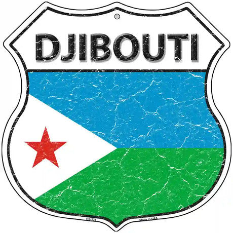 Djibouti Flag Highway Shield Metal Sign 12" (HS)