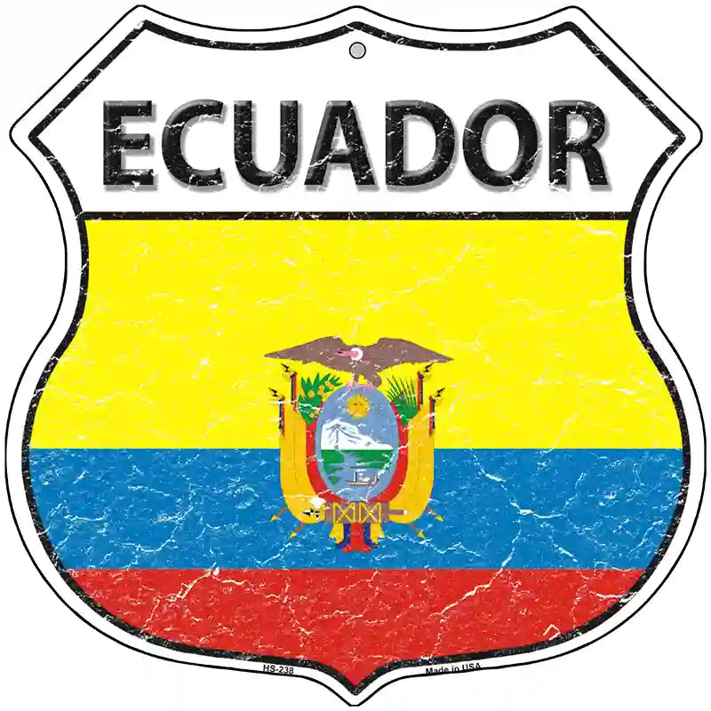 Ecuador Flag Highway Shield Metal Sign 12" (HS)