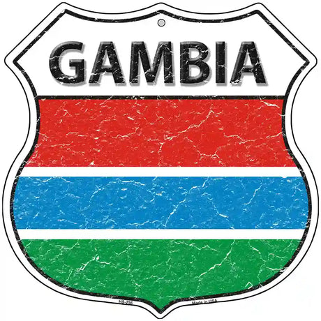 Gambia Flag Highway Shield Metal Sign 12" (HS)