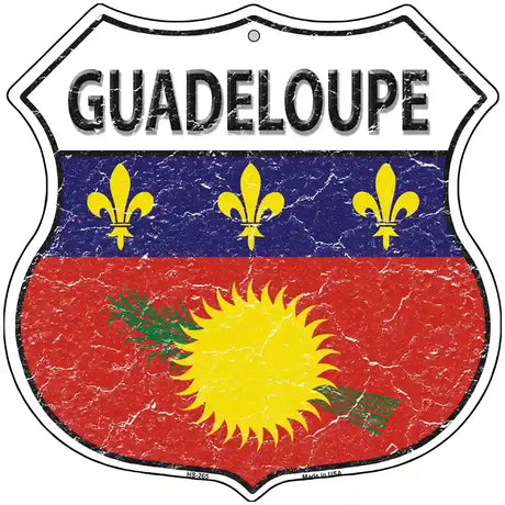 Guadeloupe Flag Highway Shield Metal Sign 12" (HS)